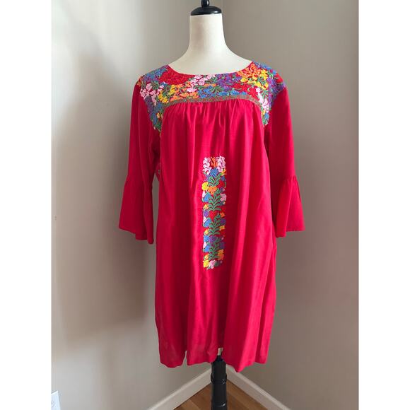 J. Marie Embroidered Red Floral Dress – Size M - Picture 1 of 8